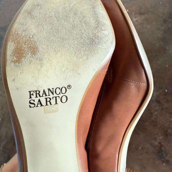 Franco Sarto Heels Leather Loafer Pumps Pointed Toe Buckle Cognac Tan Womens 10 - Picture 9 of 9